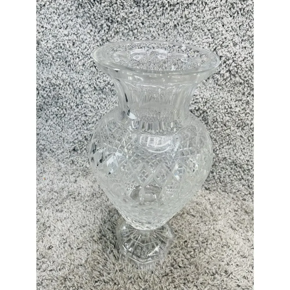 Vintage Crystal Vase Diamond Cut Fan Cuts Scalloped w/Fluted Top Home Decoration